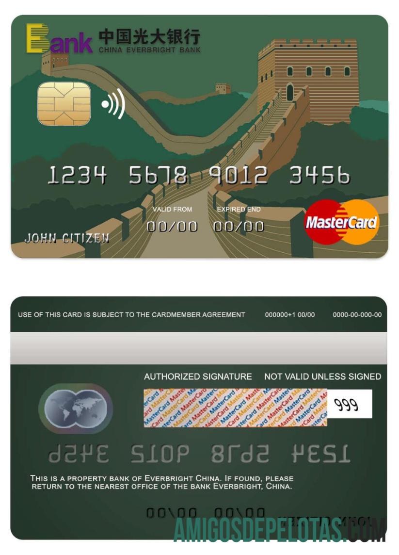 Cartão Mastercard do Banco Everbright da China exemplo real